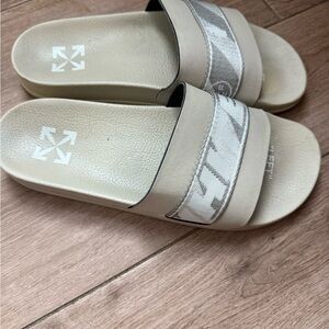Off-White Cream Slide Sandals with Logo